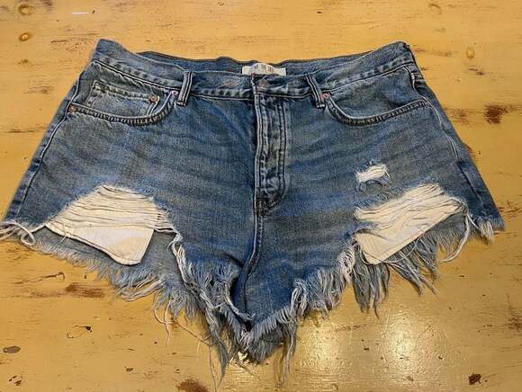 Free People Pants - We The Free by Free People Distressed High-Rise Cut-Off Denim Shorts